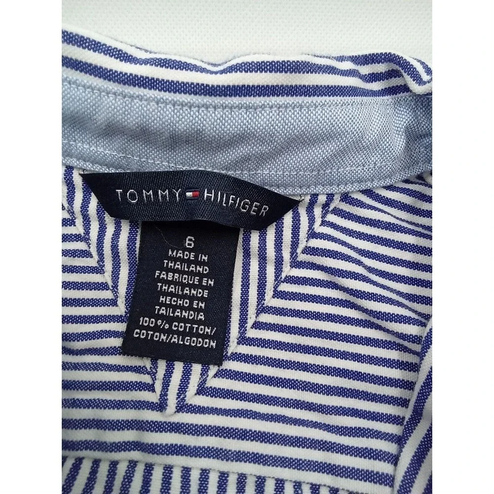 Tommy Hilfiger Boys Blue White Striped‎ Button Down Oxford Shirt Size 6 Cotton